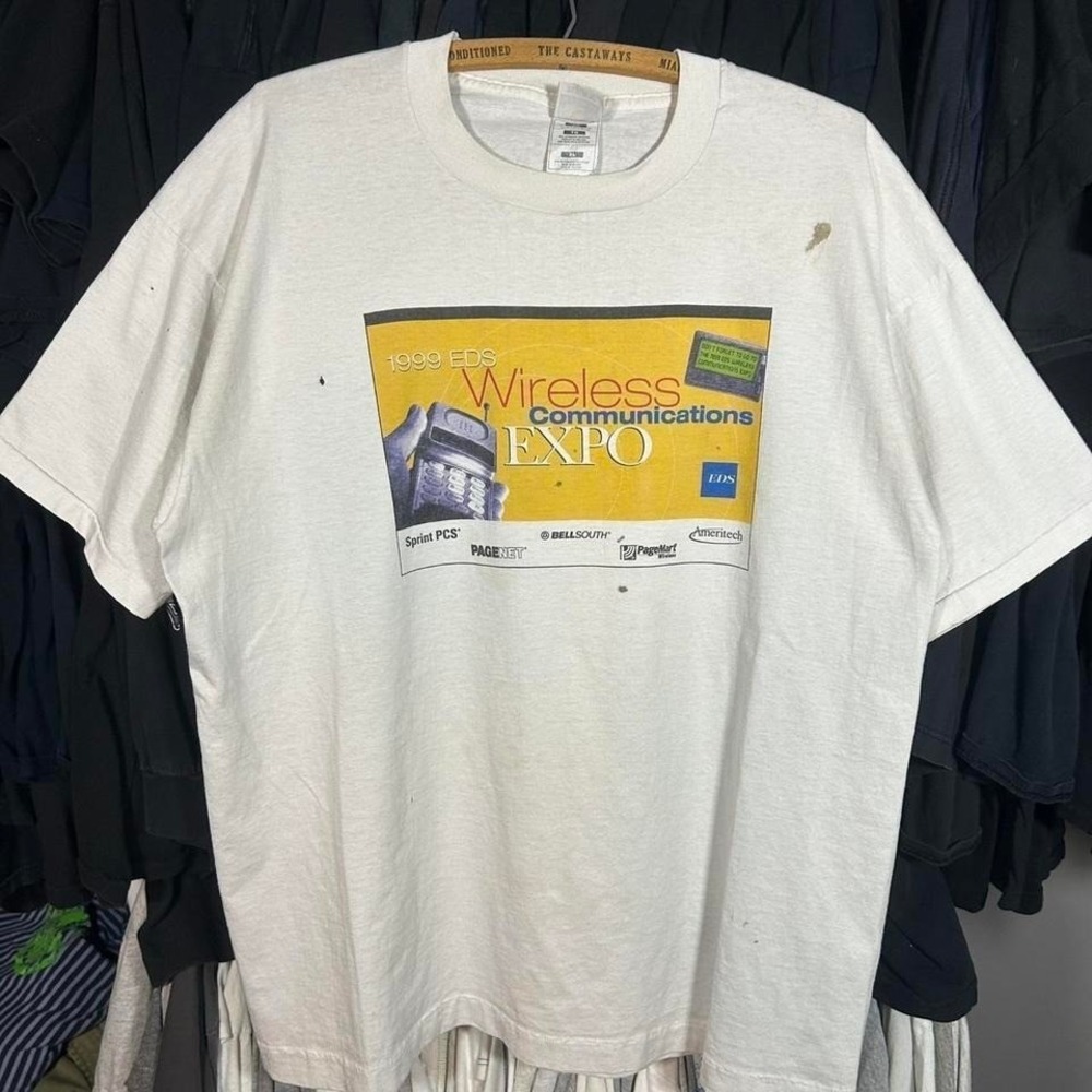 Vintage 90s rare logo tech ETS Wireless Communications Expo tee Size XL